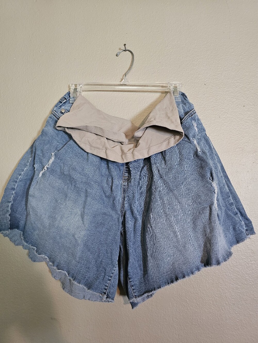 Distressed Maternity Blue Denim Shorts